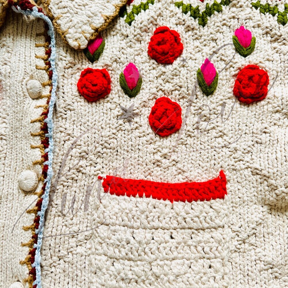 FREE PEOPLE Rosebud Cardigan Knit Embroidered Sweater (size S) NWOT - Picture 7 of 14